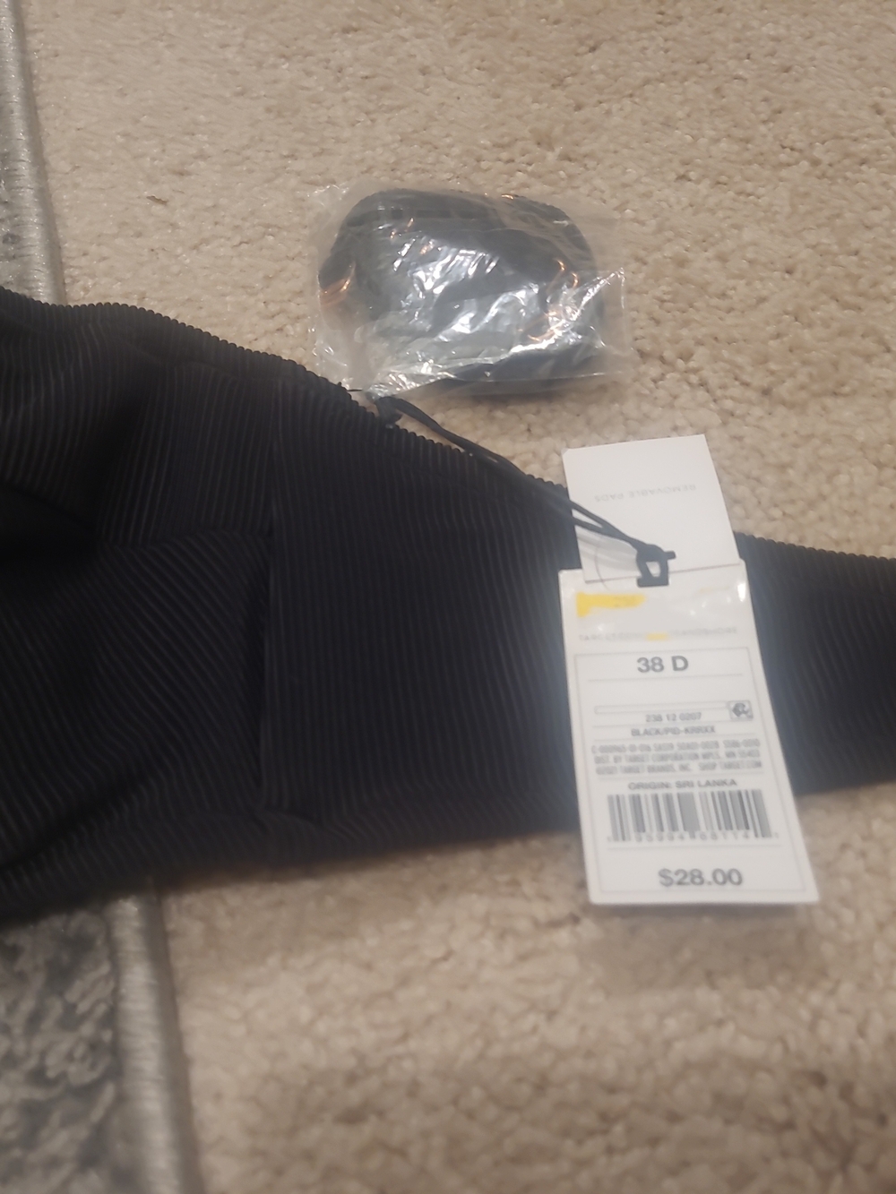Shade & Shore Womens 38D Ribbed Bikini Top Black Removable Pads NWT - Picture 2 of 10